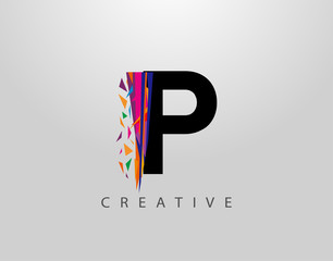 Creative Letter P Logo. Mosaic Abstract P letter design, made of various Strips shapes in color.