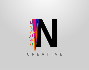 Creative Letter N Logo. Mosaic Abstract N letter design, made of various Strips shapes in color.