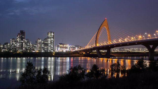 Sejong, Korea - May 2016 : Sejong Hinduri Bridge at night, Timelapse footage.