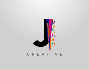 Creative Letter J Logo. Mosaic Abstract J letter design, made of various Strips shapes in color.