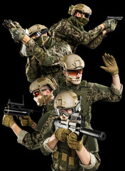 Male in uniform of Tactical Units of Police with submachine gun P90. Shot in studio. Isolated with...