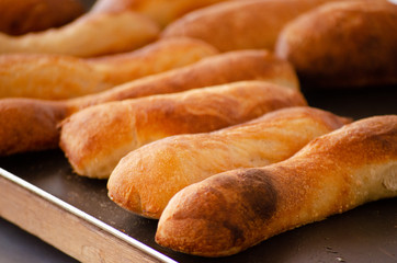 Group of fresh French baguette bread