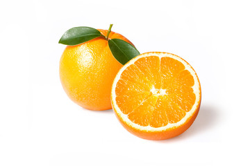 Orange with half of orange isolated on the white background.