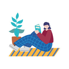 people activities, girl sitting on floor reading book