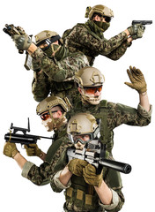 Fototapeta premium Male in uniform of Tactical Units of Police with submachine gun P90. Shot in studio. Isolated with clipping path on white background