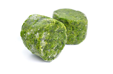 Frozen Spinach leaves. Isolated on white background