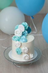 blue and white birthday cake