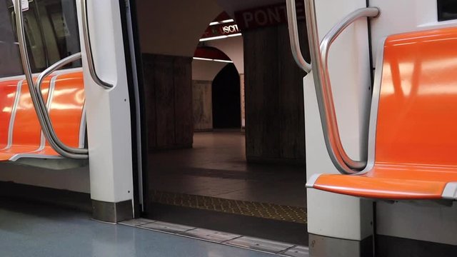 The empty subway, only a few passengers, for the coronavirus emergency.