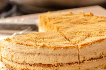 piece French honey cake on table