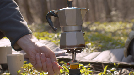 Coffee making in the forest on burner
