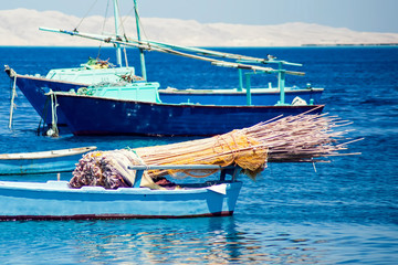 A lot of fising boats in the port in Egypt.