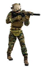 US marine corps soldier with rifle. Shot in studio. isolated with clipping on white background.