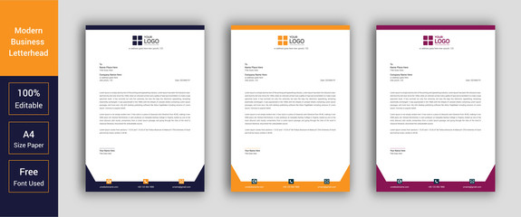 Corporate Letterhead Template various color in flat style, letterhead set or bundle