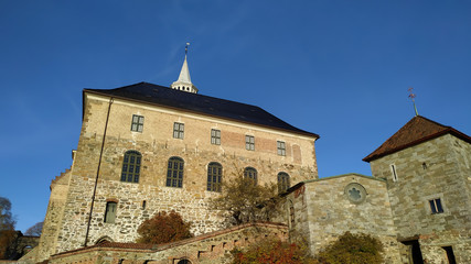 Fototapeta na wymiar Beautiful ancient building of Akershus Castle and Fortress. Oslo, Norway.