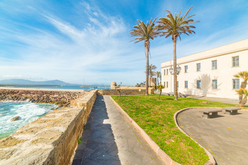 Promenade in Alghero shore on a sunny day