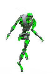 skull bot leaping in a white background