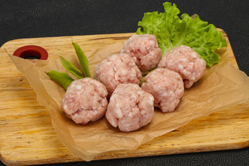 Homemade raw pork minced meatball for cooking