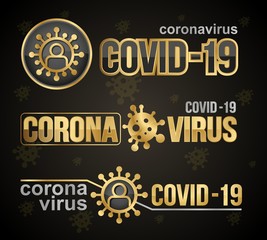 Golden shiny vector logo virus. Icon with a name for presentation design