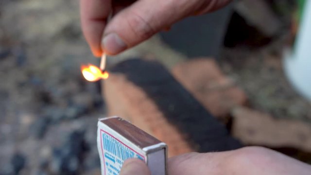 
ignition of the flame of a match against a matchbox