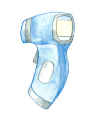 Non-contact Electronic Thermometer. Watercolor drawing. Isolated on a white background. Stock illustration
