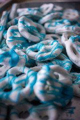 batch of yogurt covered pretzels with blue vanilla