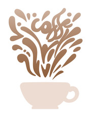 Hot tea cup with abstract hot steam flat vector illustration on white background