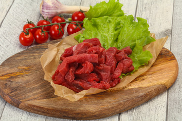 Raw beef meat sliced for cooking