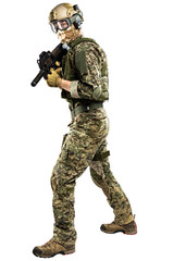 US marine corps soldier with weapon. Shot in studio. isolated with clipping on white background.
