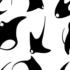 Set of black silhouette manta ray underwater giant animal with wings simple cartoon character design flat vector illustration isolated on white background