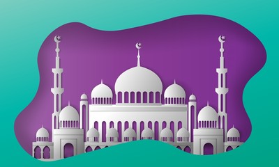 ramadhan kareem and eid mubarak, greeting card islamic, paper art vector eps 10.