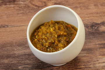 Green spicy sauce in the bowl