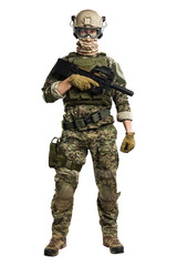 US marine corps soldier with weapon. Shot in studio. isolated with clipping on white background.
