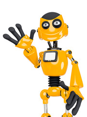 robot cartoon is saying hello