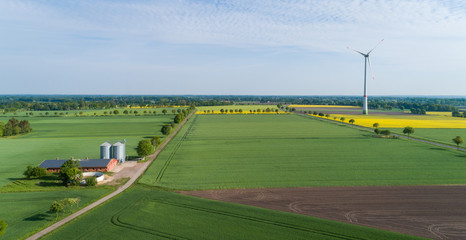 Schweinestall mit Silos im ländlichen Raum aus der Luft aufgenommen