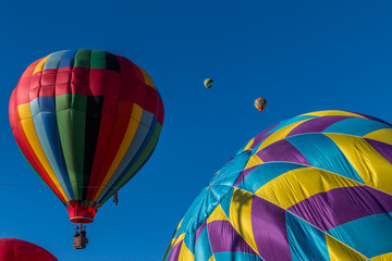 Colorful Hot Air Balloons In Flight At The Pahrump BalloonFest, Pahrump, Nevada, USA