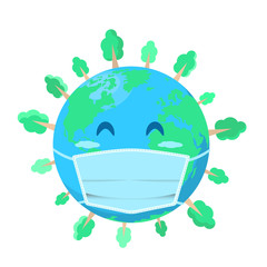 Earth in a medical mask with trees