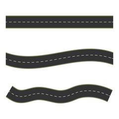 Straight and winding road vector illustration isolated on white. Highway or roadway background.
