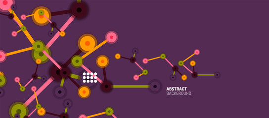 Fototapeta premium Flat style geometric abstract background, round dots or circle connections on color background. Technology network concept.