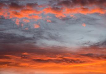 Sunset red sky with clouds horizontal background