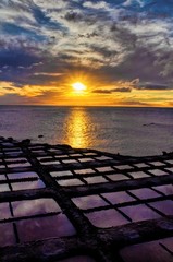 Faro, tramonto, nuvole, oceano, saline