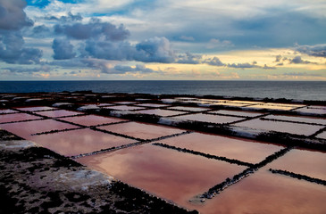Faro, tramonto, nuvole, oceano, saline