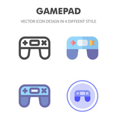 gamepad icon design in 4 different style. Icon design for your web site design, logo, app, UI. Vector graphics illustration and editable stroke. EPS 10.