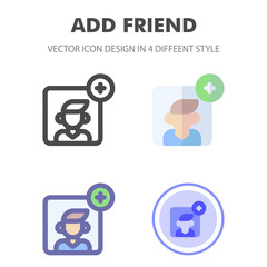 add friend icon design in 4 different style. Icon design for your web site design, logo, app, UI. Vector graphics illustration and editable stroke. EPS 10.