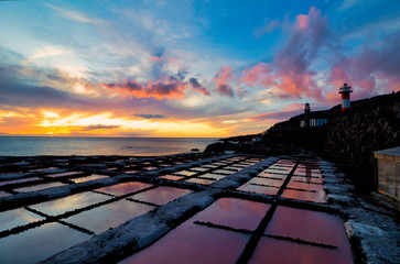 Faro, tramonto, nuvole, oceano, saline
