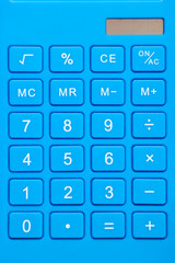 Blue calculator button (keyboard) close-up