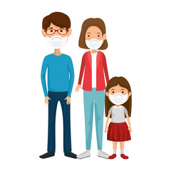 parents with daughter using face mask vector illustration design