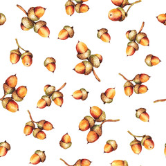 Seamless raster pattern with watercolor  acorns. Perfect for greetings, invitations, manufacture wrapping paper, textile, wedding and web design.