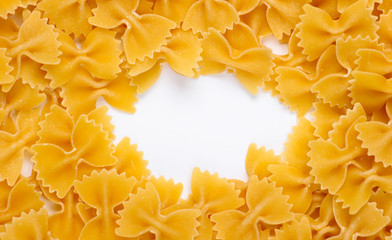 Italian pasta Farfalle. Pasta bows with white space for text
