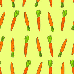 Carrot on a yellow background seamless pattern. For fabric, print, website, cover, Wallpaper.