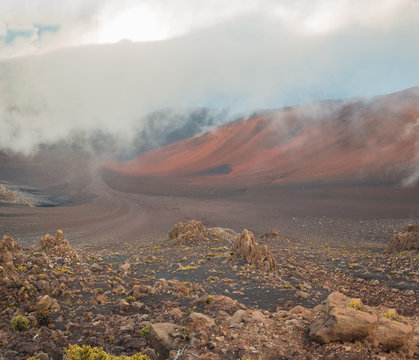 Misty Clouds Moving Into Haleakala Crater, Haleakala National Park, Maui, Hawaii, USA